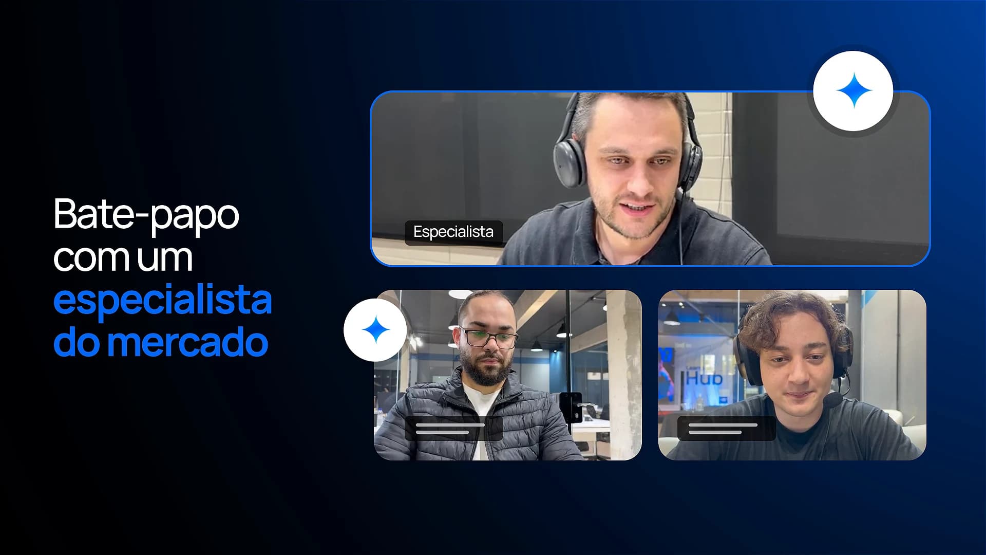 Encontro por vídeo entre o time da empresa e um especialista de mercado