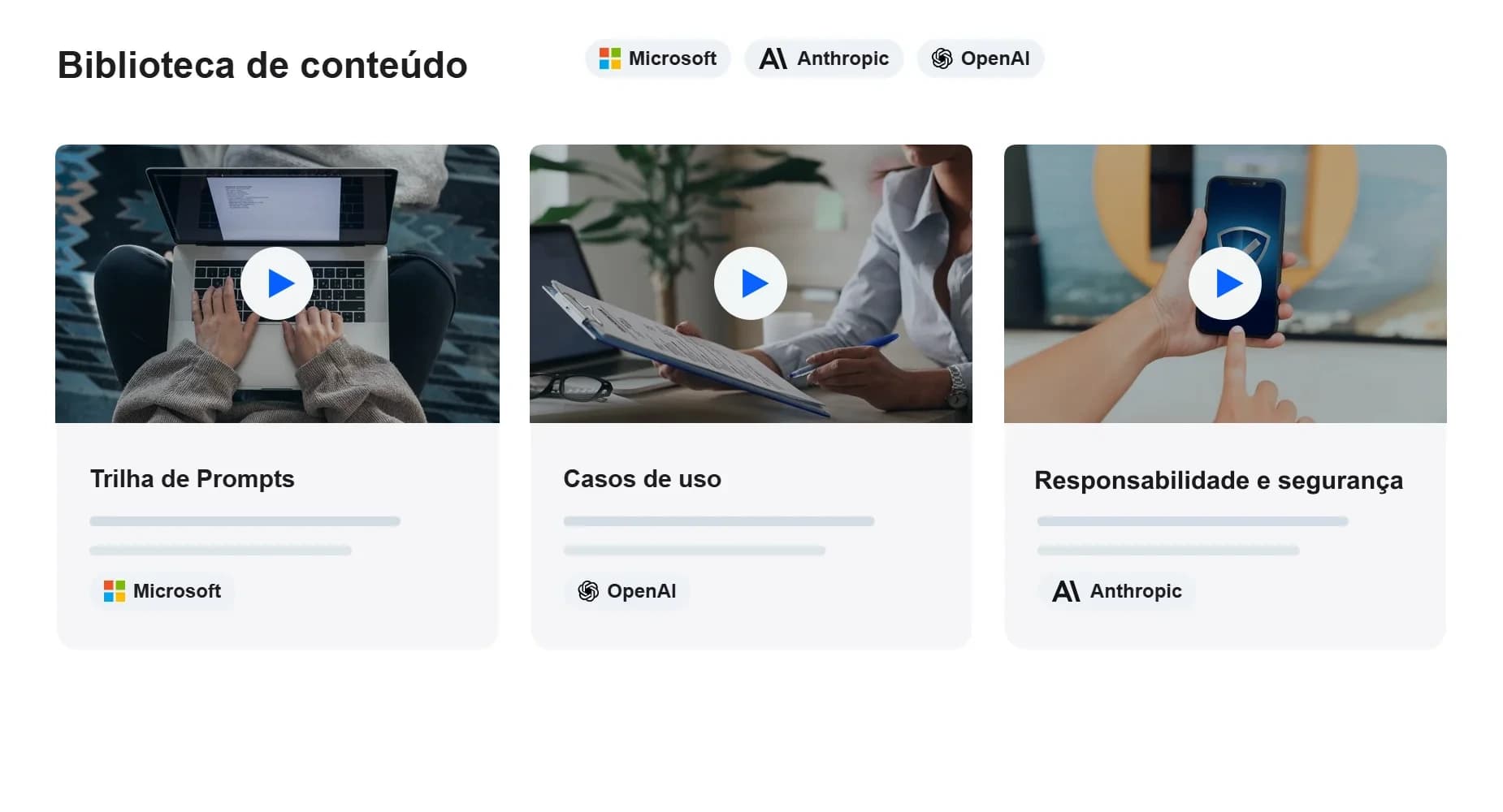 Tela de trilhas e conteúdos da plataforma Inbix IA